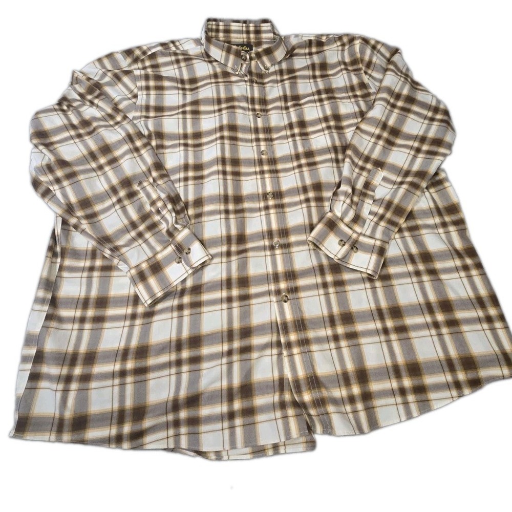 Cabelas Shirt Men's 4XL Long Sleeve Brown Beige Plaid Button Up Flannel Cotton
